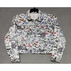 Rue + Graffiti Denim Button Jacket Womens 1X Distressed Punk Rock Grunge